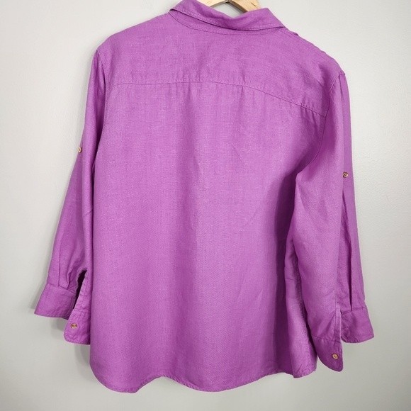 Lauren Ralph Lauren 100% Linen Dark Lilac Button Up Womens  Size 1X - Picture 3 of 8